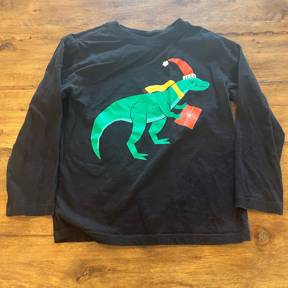 Hanna Andersson Black Long Sleeve with Green Holiday Dinosaur